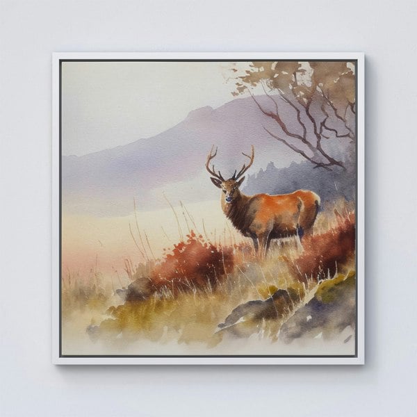 Warren Reed Stag Deer Water Colour Framed Canvas