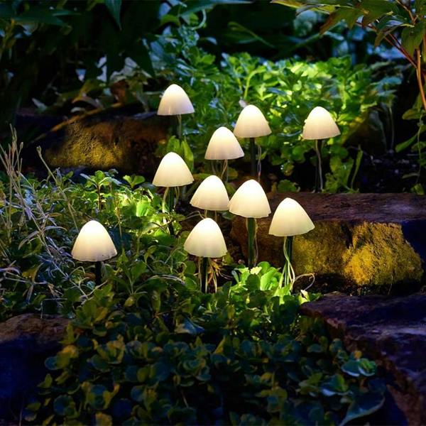 Solar Mushroom Pathway Stake Lights Multi Function Warm White Pearl Caps