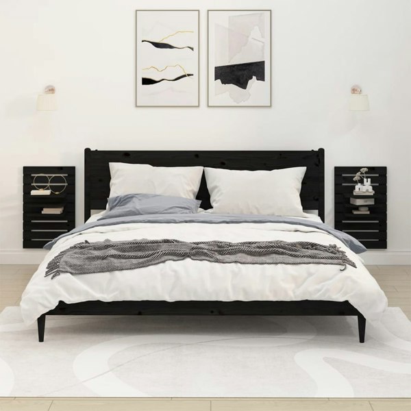 Berkfield Wall-mounted Bedside Shelves 2 pcs Black Solid Wood Pine