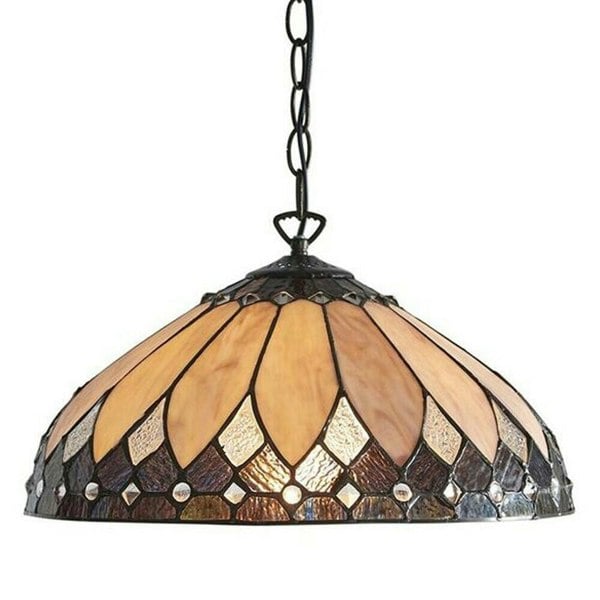 Tiffany Glass Hanging Ceiling Pendant Light Dark Bronze 400mm Lamp Shade i00085 Loops