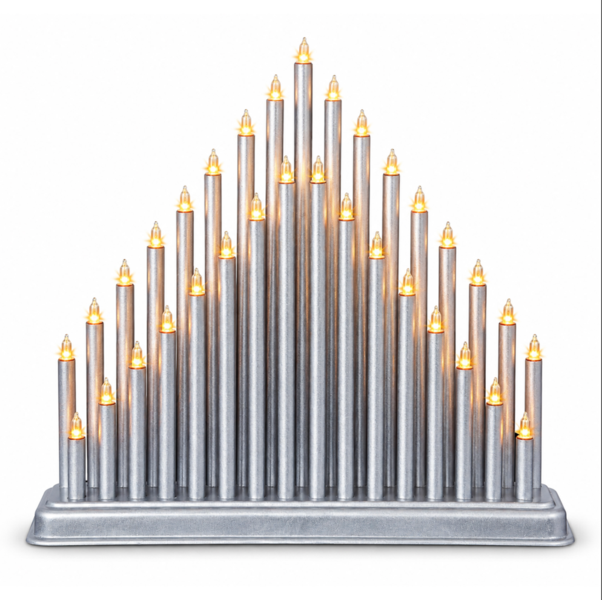 Thirty-Three Light Silver Christmas Candlebridge Tower, Metallic Finish Window Decoration with Cable and Plug, Supplied Complete, No Assembly Required