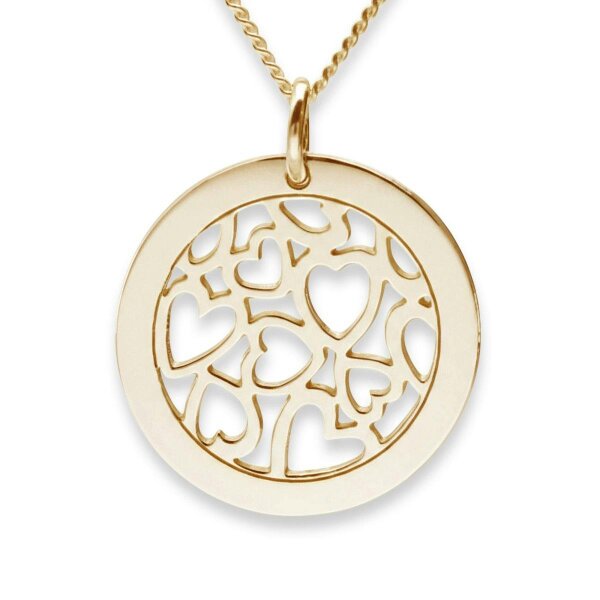 Christopher James of London 9ct Yellow Gold Hearts in Personalised Disc Pendant with Optional Necklace Chain