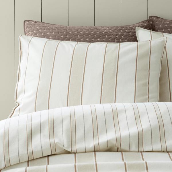Bianca Brushed Regal Stripe Cotton Reversible Duvet Cover Set Natural