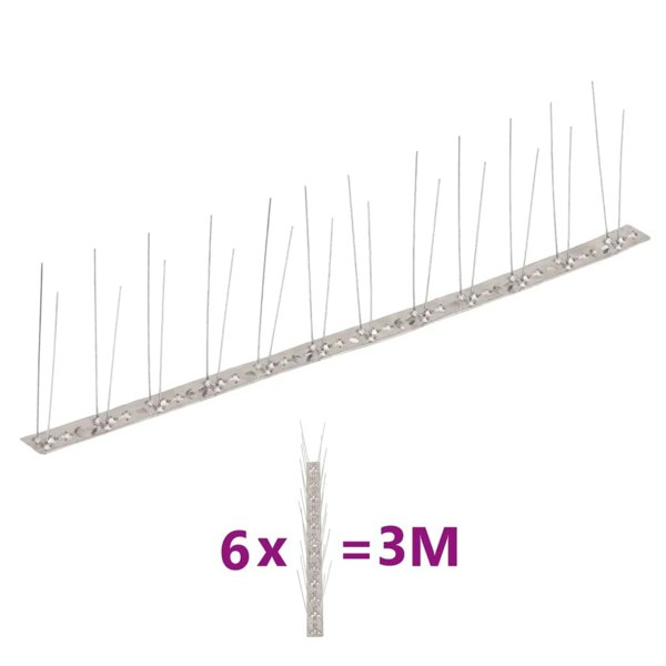 Berkfield 2-row Stainless Steel Bird & Pigeon Spikes Set of 6 3 m