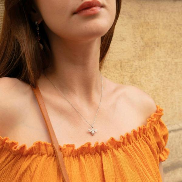 Spero London Matte Bumble Bee Sterling Silver Necklace