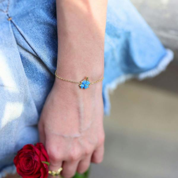 Spero London Blue Opal Clover Sterling Silver Bracelet