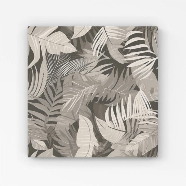 Warren Reed Grey Brown Tropical Leaves Canvas