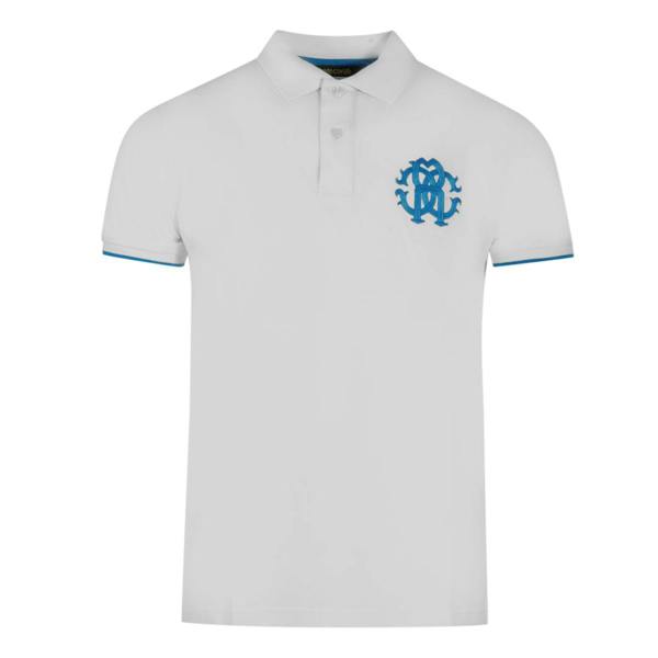 Nova Clothing Roberto Cavalli Blue Logo White Polo Shirt