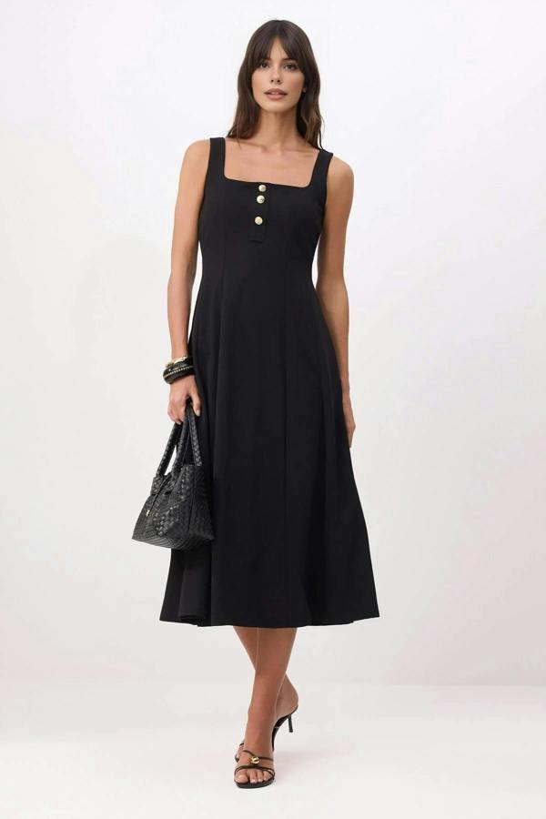 WOVCOR Thick Straps Sleeveless Crepe Knit Dress