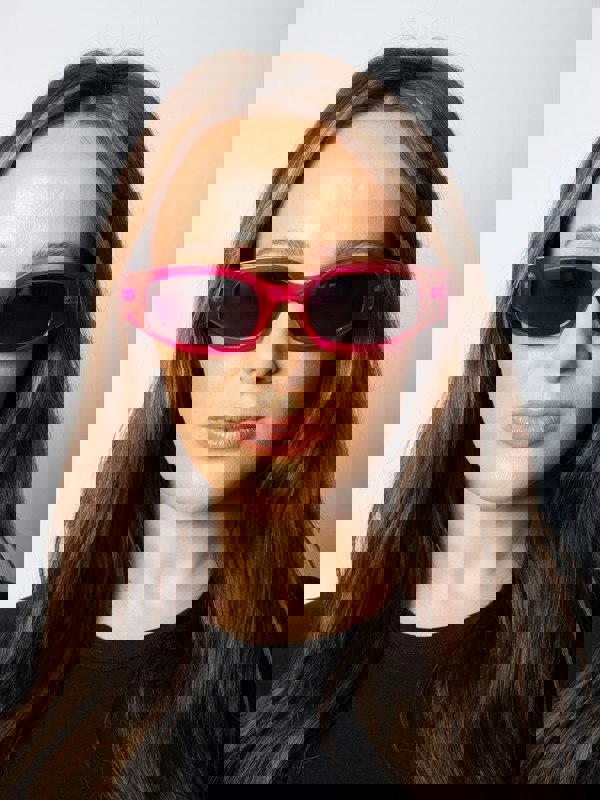 SVNX Angular Sunglasses in Translucent Hot Pink