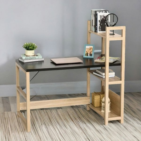 Rafaelo Mobilia 120CM Computer Desk With 3 Shelves Natural Brown