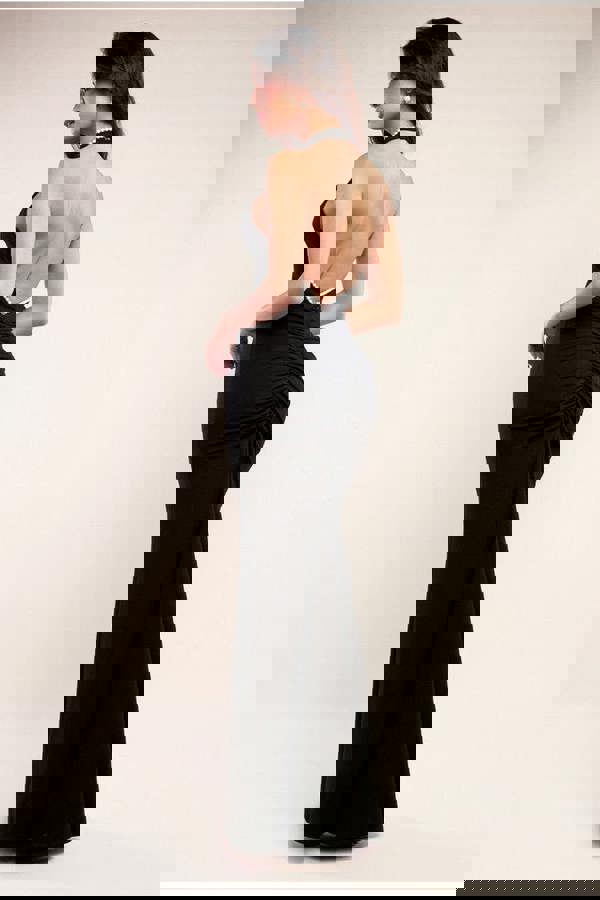 Pearl & Scuba Halter Neck Maxi Dress - Black DR4189