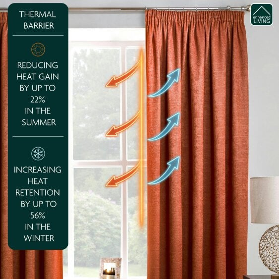 Enhanced Living Orange Plain Thermal Room Darkening Energy Saving Tape Top Curtains For Living Rooms & Bedrooms