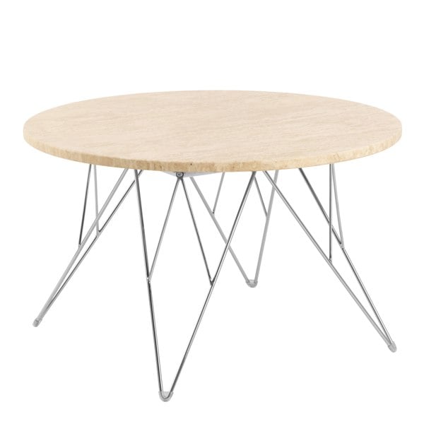 Furniture To Go Prunus Round Coffee Table in Matt Beige and Chrome Steel Base 80x46.4cm