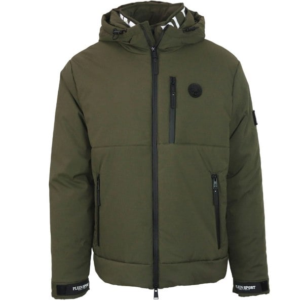 Plein Sport Padded Large Branded Logo Jacket - Green