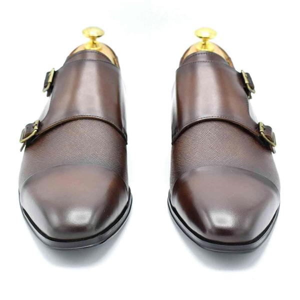 Paolo Vandini Longley Monk Leather Shoe - Dk Tan/Burgundy