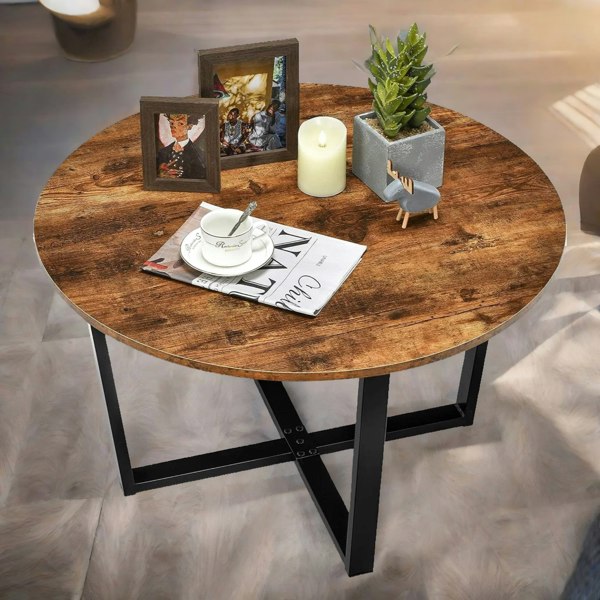 Rafaelo Mobilia Industrial 80CM Round Coffee Table Rustic Brown