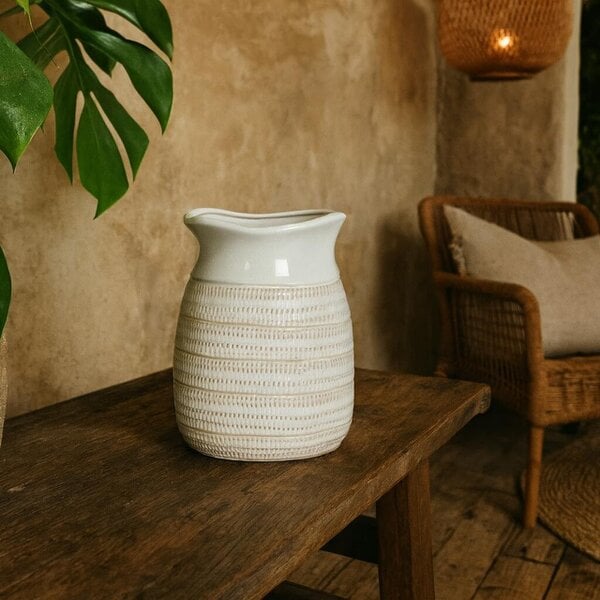 Wyld Haus Saffron Medium Hewn Ceramic Vase with Textured Scandi Pattern