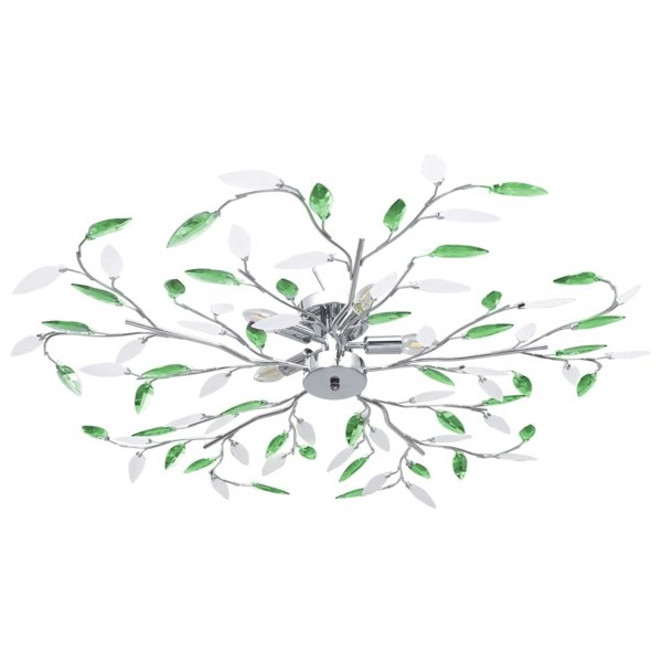 Berkfield Ceiling Lamp with Acrylic Crystal Leaf Arms for 5 E14 Bulbs Green