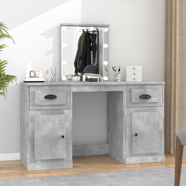 Berkfield Dressing Table with LED Concrete Grey 130x50x132.5 cm