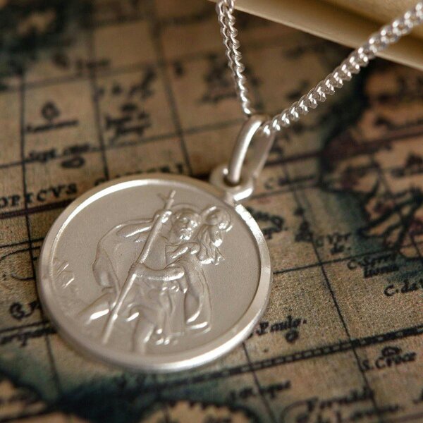 Christopher James of London Sterling Silver 16mm St Christopher Pendant With Optional Engraving and Chain