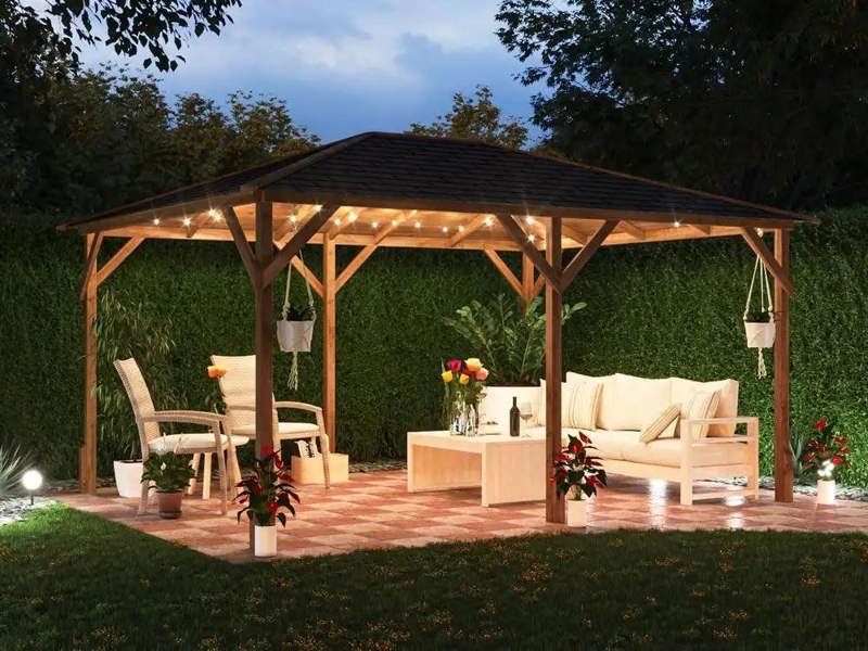 Dunster House Wooden Gazebo Utopia 430 4m x 3m Heavy Duty Garden Shelter, Roof Shingles Included