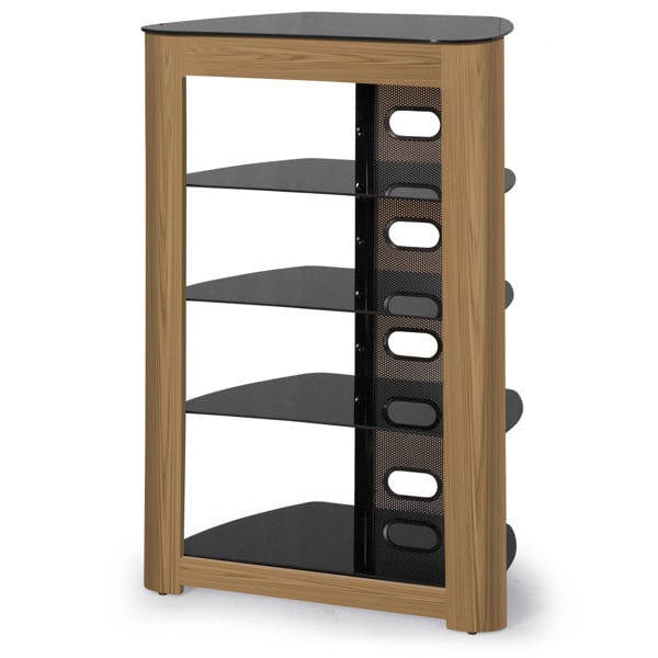 Centurion Supports Zinnia Black with Oak Fascia 5-Shelf Flat Screen TV, Hi-Fi, AV Rack, Media Stand, Entertainment Unit