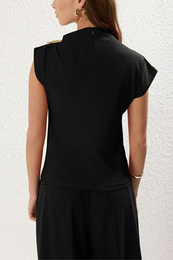 WOVCOR Draped Stretch Knit Blouse with Accessory Detail