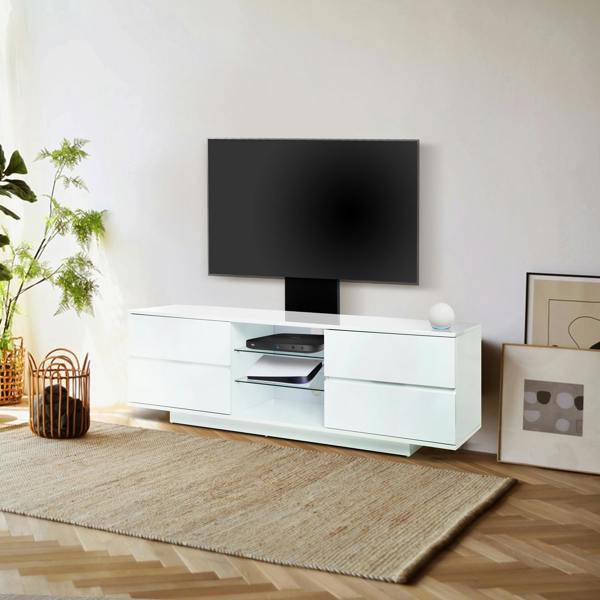 Homeology Avitus Gloss White with 4-White Drawers and 3-Shelves up to 65" LED, LCD, Plasma TV Stand with Mounting Arm