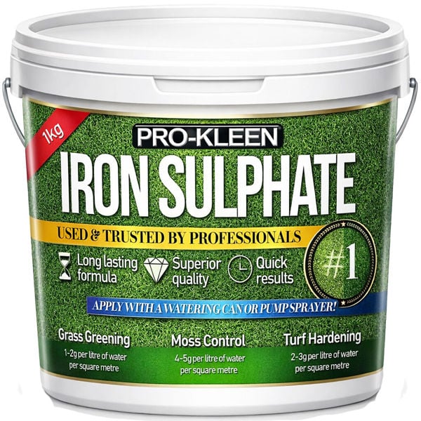 ProKleen Pro-Kleen Iron Sulphate 1 KG PREMIUM Ferrous Pure Lawn Tonic- Lawn Conditioner and Turf Hardener. Damp Grade