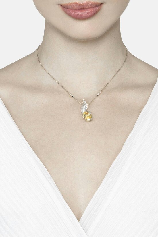 Latelita Crested Love Bird Pendant Necklace Yellow Topaz Silver