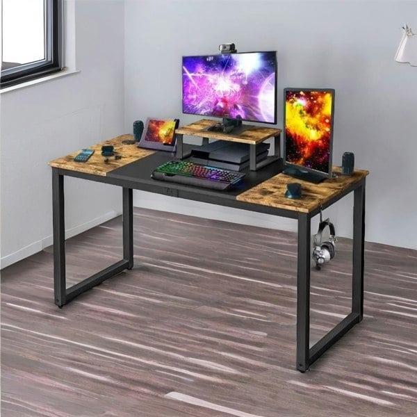 Rafaelo Mobilia Industrial Writing Desk With Moveable Monitor Mount