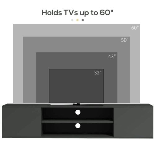 Bobobiy Floating TV Stand Cabinet for TVs up to 60", Wall Mounted TV Unit with Open Shelf, Storage Cupboards & Cable Management for Living Room, Grey