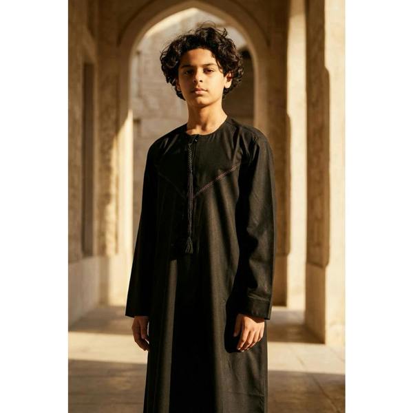 HM10 - Boy's Thobe Emirati Omani Zipped Jubba - Black - Thobez - 16