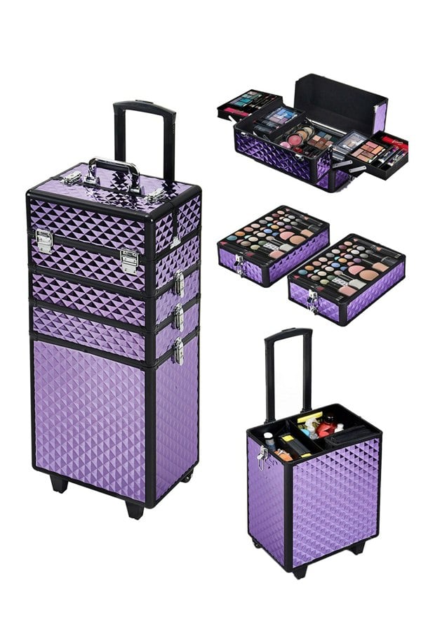 Living and Home 4 in 1 Professional Cosmetic Makeup Train Case Makeup Trolley Luggage