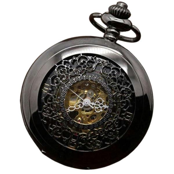 Infinity Leather Antique Brass Alloy Skeleton Half Hunter Pocket Watch