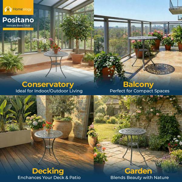 Homeology POSITANO Garden and Patio Grey Cast Aluminium Bistro Table