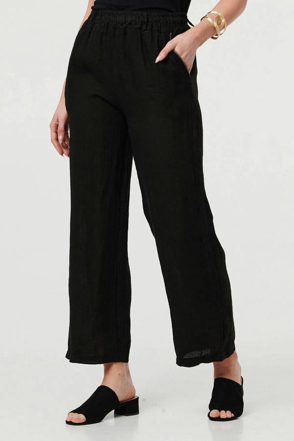 Black | High Waist Wide Ankle Length Trousers