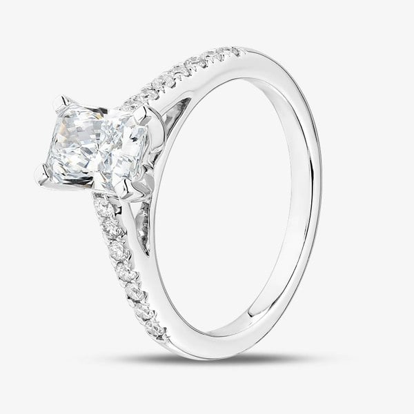 T. H. Baker 9ct White Gold 1.20ct Radiant Cut Lab Grown Diamond Shoulder Set Ring LGR35521-120RN