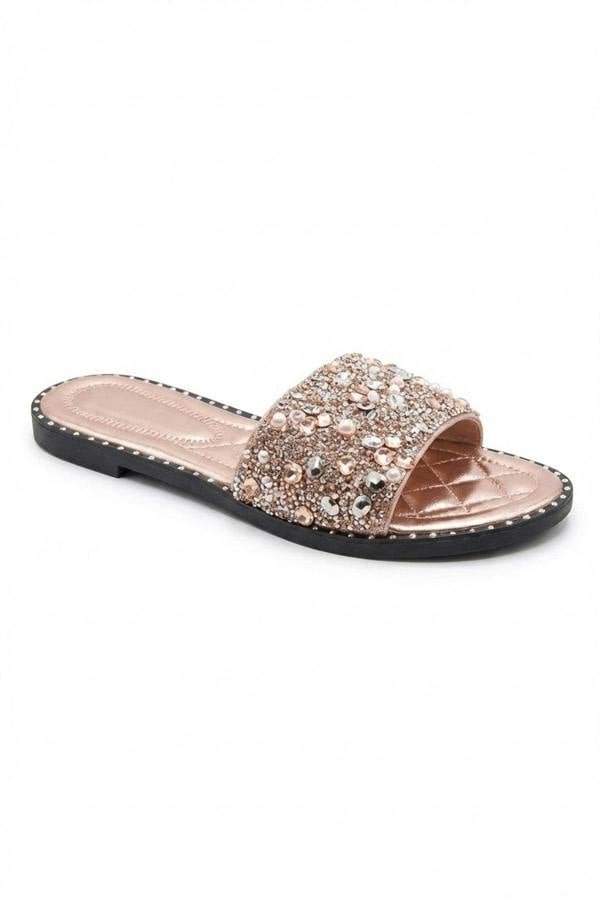 Sofie Embellished Slip On Sandals - Champagne_wb