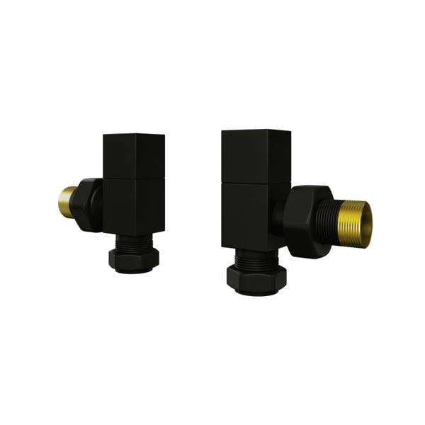 Flode Angled Square Manual Radiator Valve Pack | 15mm x 1/2″ | Satin Black