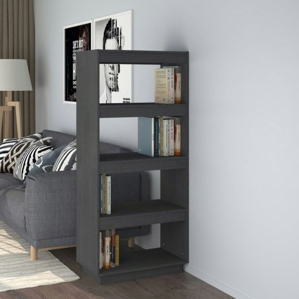 Berkfield Book Cabinet/Room Divider Grey 60x35x135 cm Solid Pinewood