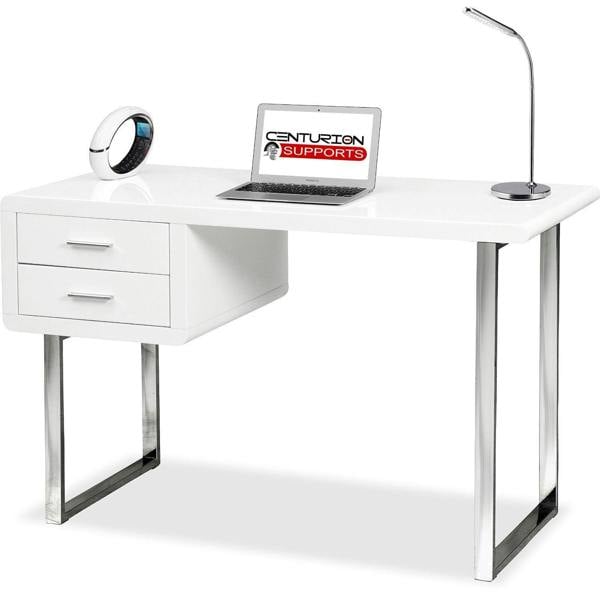 Homeology Harmonia Gloss White with Chrome legs 2-Drawer Contemporary Home Office Luxury Computer Desk