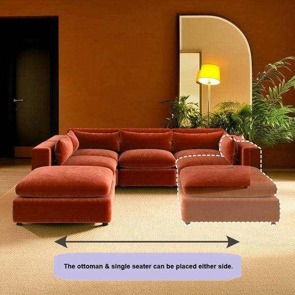 Weilai Concept Ranjan Three Seater Corner Sofa, Red Velvet