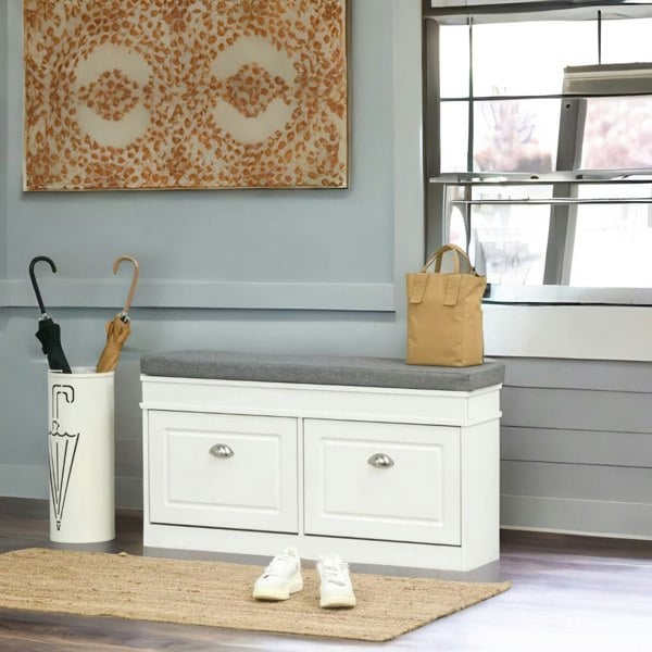 Rafaelo Mobilia Shoe Storage Bench With Cushioned Seat White