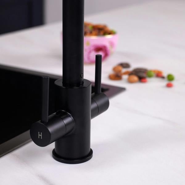 Flode Hammerfest | Dual Lever Kitchen Sink Mixer Tap with Swivel Spout | Matt Black Finish