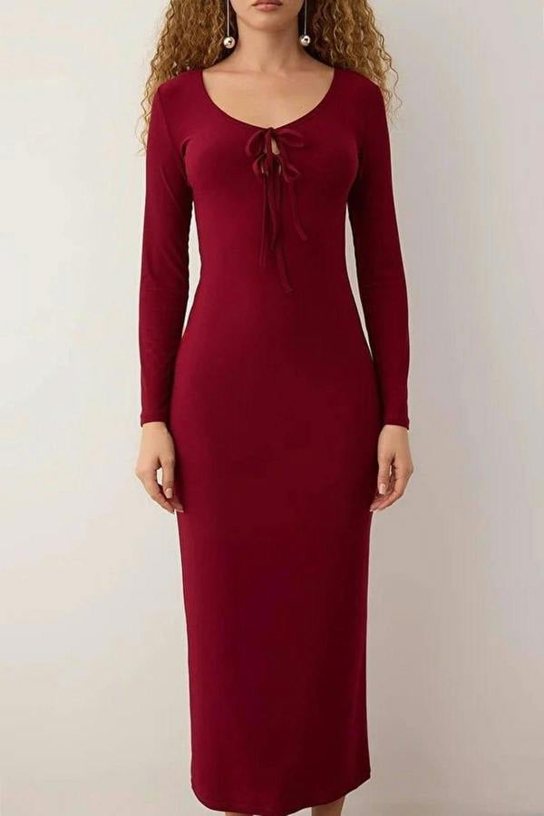 WOVCOR Knit Long Evening Dress with Tie Detail