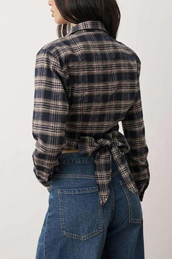 WOVCOR Crop Flannel Shirt with Padded Detail