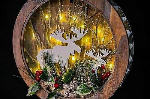 3cm Wooden Reindeer Scene Wreath Decoration with Micro Rice LEDs image 8