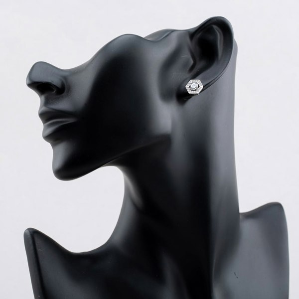 T. H. Baker Sterling Silver Rhodium Plated White Cubic Zirconia Hexagon Stud Earrings 8.57.0021